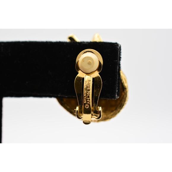 Givenchy Vintage Clip On Earrings Apple Rhinestone Brushed Gold Signed 80s BinQ - Picture 9 of 12